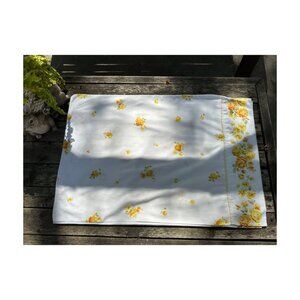 Vintage Twin Pillowcase Set of 2 60s 70s White Yellow Floral Standard Sham